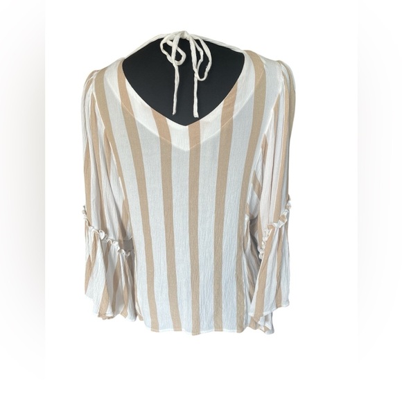 Maurices Khaki Stripe Flutter Sleeve Top, Size XS, 100% Rayon, Girl's Night Out - Picture 5 of 8